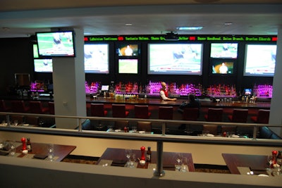 Tiered seating marks the 220-seat Stadium Grill restaurant, which serves a menu from chef David Burke.