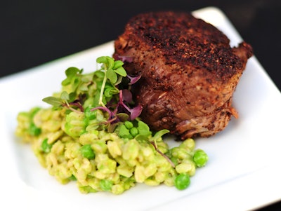 For the grand opening of its Lincoln Road store, Nespresso tapped local chefs to create small plates incorporating one of the brand's Grand Cru brews. Sean Brasel from Meat Market provided buffalo tenderloin steak with Nespresso's Chili Roma Grand Cru rub served alongside risotto with a green pea puree.