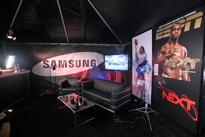 Celebrities attending ESPN the Magazine's Next Party during the Super Bowl stopped by the Samsung Interview Tent as they stepped off the red carpet, for an interview with rapper Nelly. The footage aired live on ESPN.com.