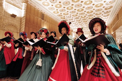 Carolers greeted guests at the Biltmore for the annual U.S.C. Thornton School of Music Charles Dickens dinner.