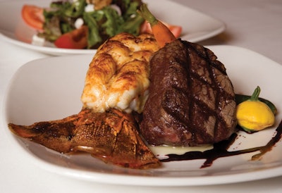 The menu includes hearty surf-and-turf options.