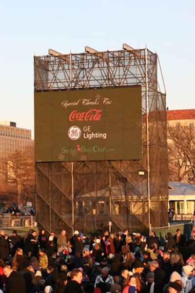 Sponsors Coca-Cola and GE Lighting had branding on the rigging flanking the ceremony stage.