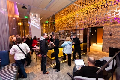 Rockette footage was projected on floor-to-ceiling columns near the W's lobby bar.