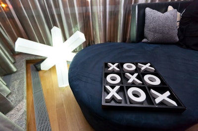 The hotel's holiday decor included white light boxes in snowflakelike shapes around the lounge and hotel lobby.