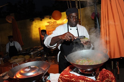 The zoo's catering operation set up stations that served pan-Asian cuisine.