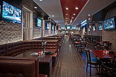 The eight horseshoe-shaped booths have built-in taps and can be reserved.