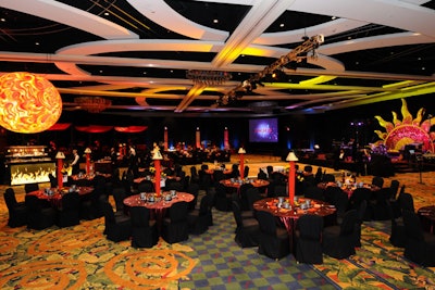 The 'Walking on the Sun' theme obtained throughout the decor in the Orlando World Center Marriott's ballroom.