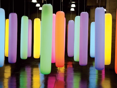 Los Angeles-based contemporary furniture and lighting design firm Scale 1:1 developed a line of “huggable” plug-in inflatable lights called Supernova. The tubular lamps, which contain LEDs, are available for purchase at fordandching.com.