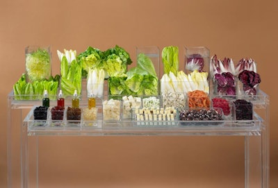 'Interactive' is one of Creative Edge Parties' buzzy ideas for 2011. Here, a deconstructed salad bar features vinegar gelatin capsules that explode with flavor. Doesn't this look yummy?