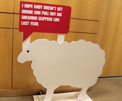 Twelve sheep placed in the building's lobby, elevators, and office entryway set an irreverent tone with Bravo insider-y jokes.