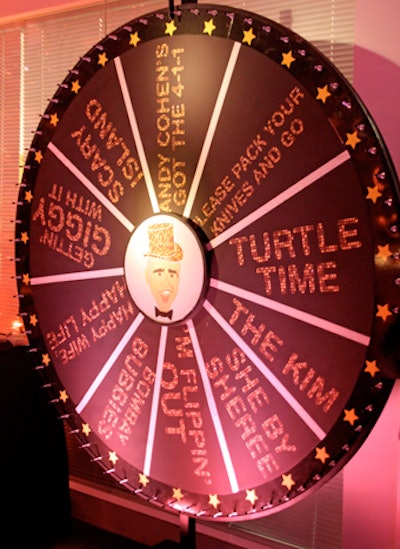 The seven-foot-tall Wheel of Drinking Games, with Andy Cohen's face at the center, was similar to a wheel Cohen spins on the weekly show.
