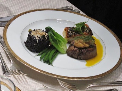 The entree will be grilled beef tenderloin and filet of Pacific sea bass.