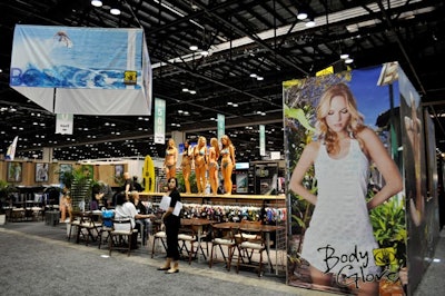 Most swimwear exhibitors set up small runways at their booths so products could be modeled for buyers.