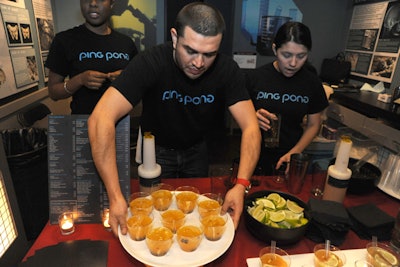 Ping Pong Dim Sum served passion fruit and lime tea at its table in the C.S.I. Experience exhibit.