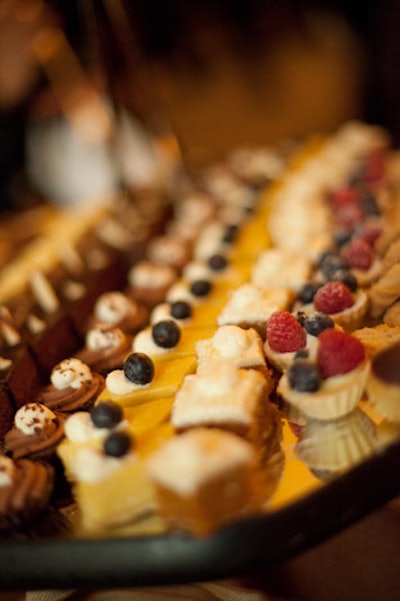 A buffet by Boston Harbor Hotel chef Daniel Bruce included trays of bite-size desserts.