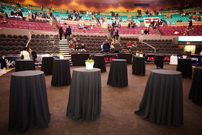 New to this year's was a V.I.P. cocktail reception area staged at the far end of the field. At around 2,400 square feet, the space entertained about 300 guests with an open bar, allowing them to walk around when not seated. A six-foot-high steel fence protected all attendees.