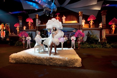 A Liberace look-alike serenaded guests as they entered the ballroom.