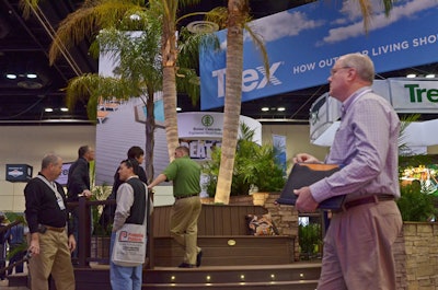 Trex rented four palm trees, some as tall as 35 feet, to complement the company's new deck materials, which mimic tropical hardwoods.
