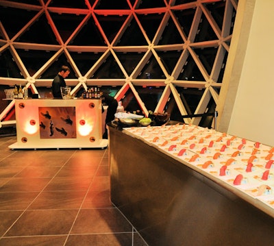 While the lobby bar included Dali's gadflies, most of the serving areas, such as a table of sushi, included minimal decor to showcase the food.