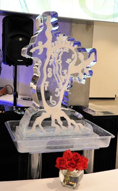 An ice sculpture of a melting clock was inspired by one of Dali's most famous works, 'The Persistence of Memory.'