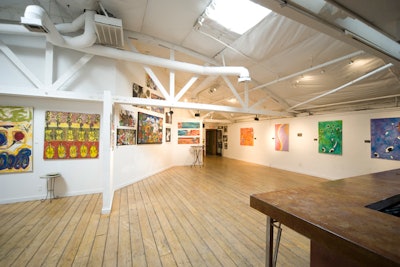 The 2,200-square-foot 215 Gallery accommodates 200 standing or 70 seated guests and includes a loft suitable for a band.
