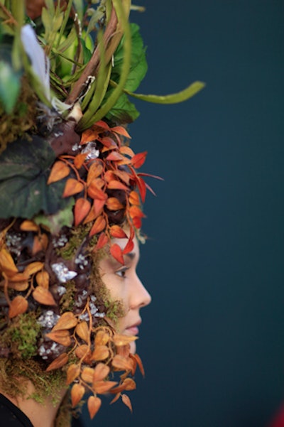 Foliage and makeup combined for earthy looks.
