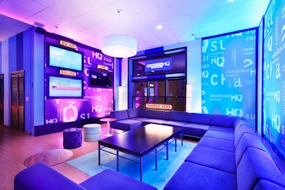 The first-floor lounge also holds screens to showcase Sundance Channel content.