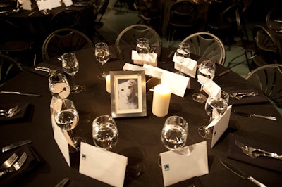 Photos of Found's rehabilitated dogs, snapped by photographer Rhonda Holcomb, topped the round dinner tables.