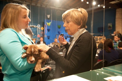 Volunteers circulated with Neptune, a 13-week-old puppy born without back legs. Neptune will be up for adoption at Found in the coming months.