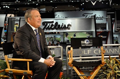 The Golf Channel erected an elevated platform in the middle of the trade show floor to tape interviews with golf professionals and executives such as P.G.A. chief executive Joe Steranka.