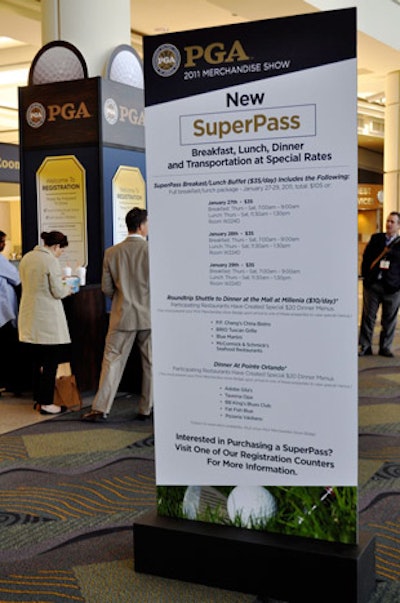 Organizers invited attendees to sign up for the Superpass program at the registration counter.
