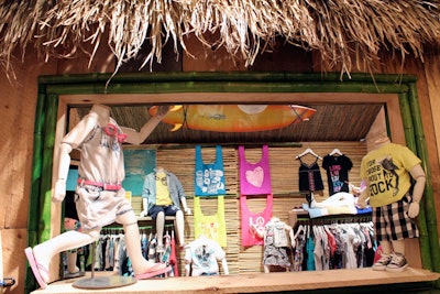 Inside the hut, surfboards and bamboo details completed the look.