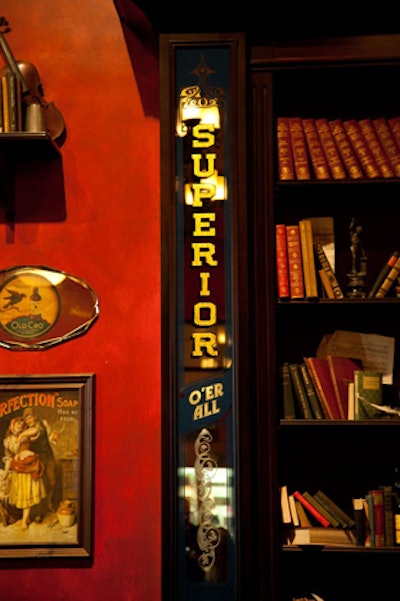 A large bookcase on one wall of the main dining room is filled with Irish novels and artifacts.