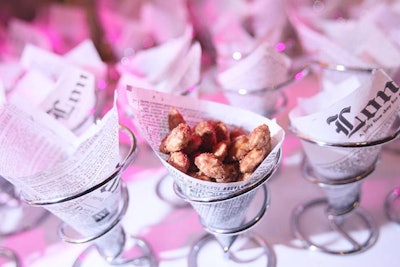 Instead of a cocktail, the Washington Group served warm Bavarian nuts at its sponsored bar.