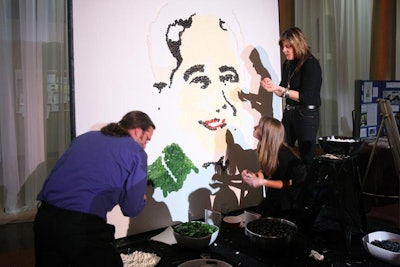 Artists used blueberries, cherries, mini marshmallows, icing, and spinach to create a painting of Journal publisher Alex Orfinger.