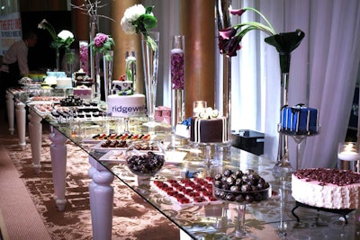 Ridgewells' pastry chef prepared bite-size samples of various baked goods on the expansive dessert table.
