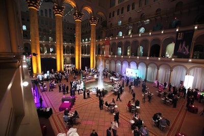 Planners used draping to section off two-thirds of the building museum's more than 36,000-square-foot grand hall for the event.