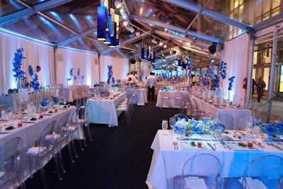 The tent's clear top gave dinner guests a view of the Frank Gehry-designed concert hall and the sky above.