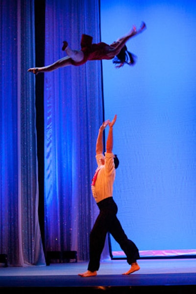 Performers from Aria's Cirque du Soleil show Viva Elvis performed to Elvis Presley's 'Suspicious Minds.'