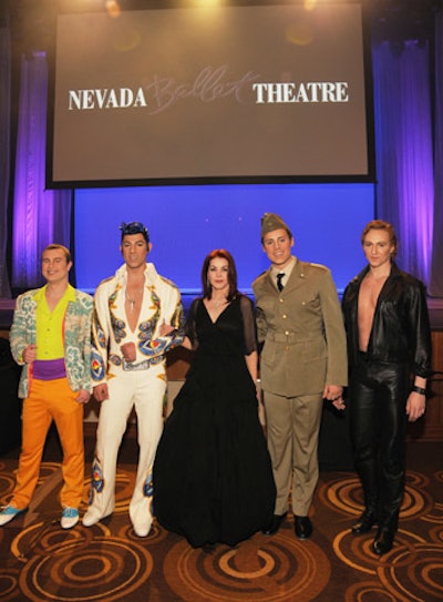 The Nevada Ballet Theater honored Priscilla Presley as its 27th Woman of the Year at its annual Black & White Ball at Aria. Presley entered the ballroom accompanied by performers from Viva Elvis.