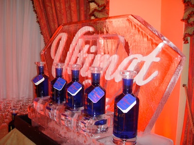 Ultimat Vodka branding was prominent in the space, with ice sculptures serving as bottle holders.