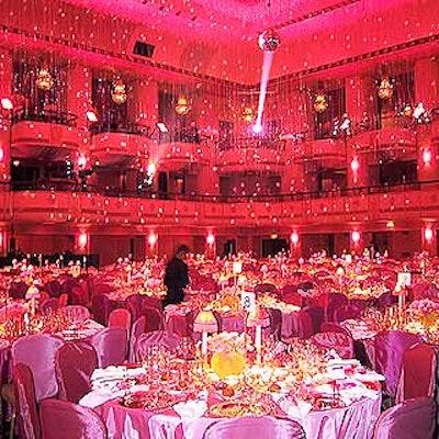 For the Breast Cancer Research Foundation's spring benefit gala, the Waldorf=Astoria's grand ballroom shimmered with pink lighting and silver ribbons dangling from clear balloons that clung to the ceiling.