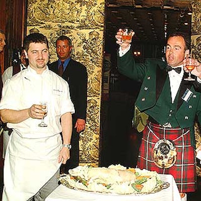 Cutty Sark International marketing director--and Scot--David King read a poem by Scottish poet Robert Burns, during the traditional presentation of the haggis. (Photo by Dan D'Errico)