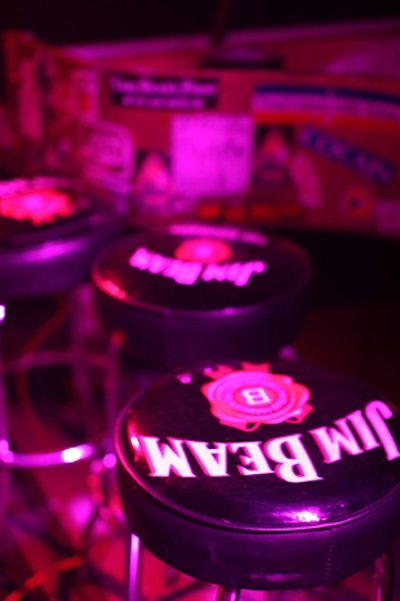 Jim Beam splashed its logo on bar stools at ESPN the Magazine's event. Kid Rock, the bourbon's brand ambassador, performed at the party.