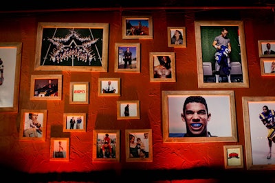 ESPN the Magazine's event took over the River Ranch in Fort Worth. Sports-themed decor included a wall of framed athlete photos.