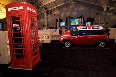 At the Playboy party, a London-inspired area had a photo booth that looked like a traditional British phone booth.