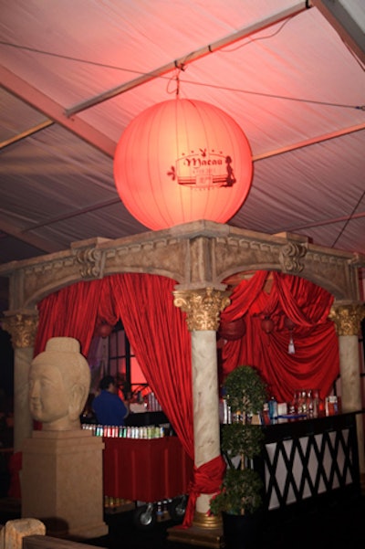 Buddhas and lanterns filled the Playboy party's Macau-inspired area. The event took place in a 132- by 230-foot tent that spanned the parking lot of the Aloft hotel, which was rebranded as the Bud Light Hotel for the weekend.