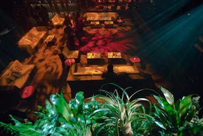 To give the HighLine Ballroom a look that tied into Ricky Martin's heritage, the producers furnished the venue with leafy vegetation and outdoorsy lounge furniture.