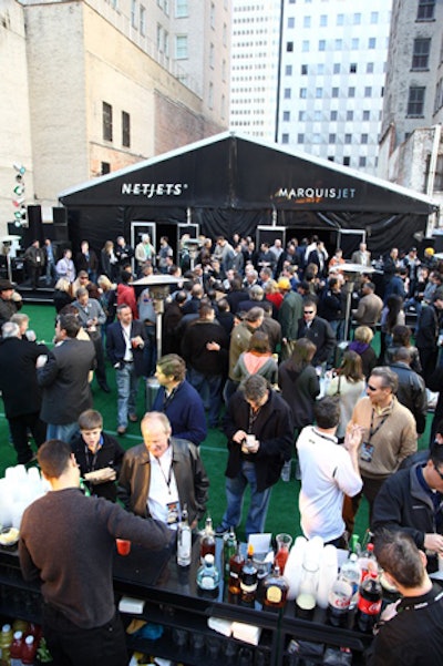 The Lot also hosted an event for NetJets and Marquis Jet, which invited 300 clients, athletes, and celebrities to a rooftop cocktail bash. Games included foosball and a tire toss, and Guinness had an Irish-pub-inspired bar.