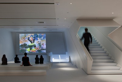 The video screening amphitheater is a 1,700-square-foot area used for the exhibition of moving image works.
